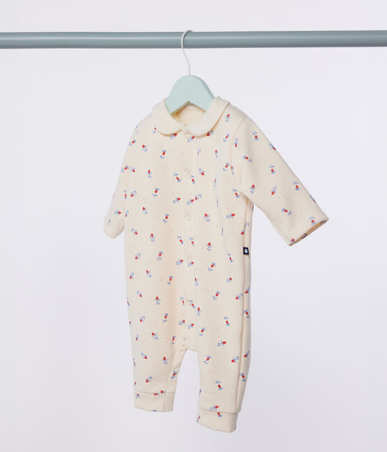 Babies' floral print cotton playsuit with a collar AVALANCHE white/MULTICO