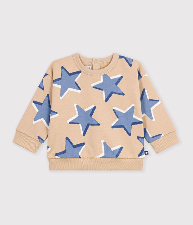 Babies' heart-print cotton sweatshirt beige/multicolor