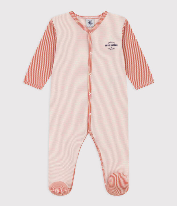 Pinstriped Cotton Sleepsuit red/white