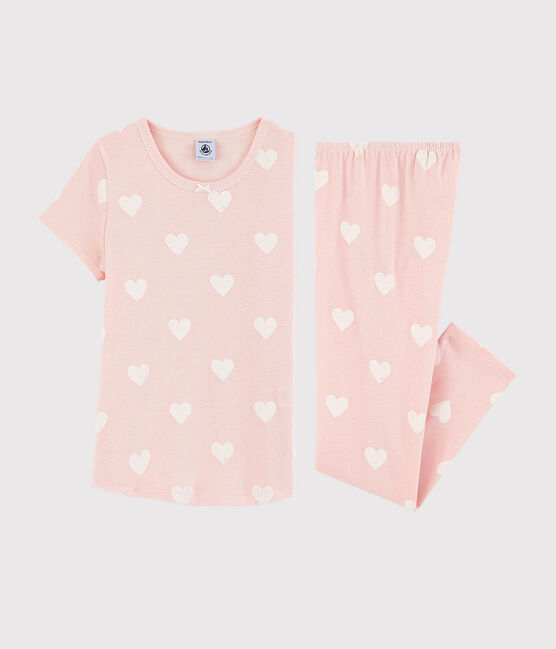 Girls' Pink Heart Pattern Organic Cotton Pyjamas MINOIS pink/ECUME white