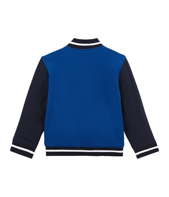 Boy's varsity jacket in lined cotton sweatshirt LIMOGES blue/SMOKING blue