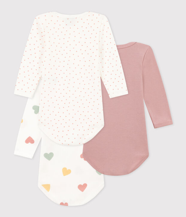 Babies' Heart Patterned Long-Sleeved Cotton Bodysuits - 3-Pack multicolor
