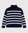 Women's striped wool and cotton jumper with a stand-up collar SOIR blue/MARSHMALLOW