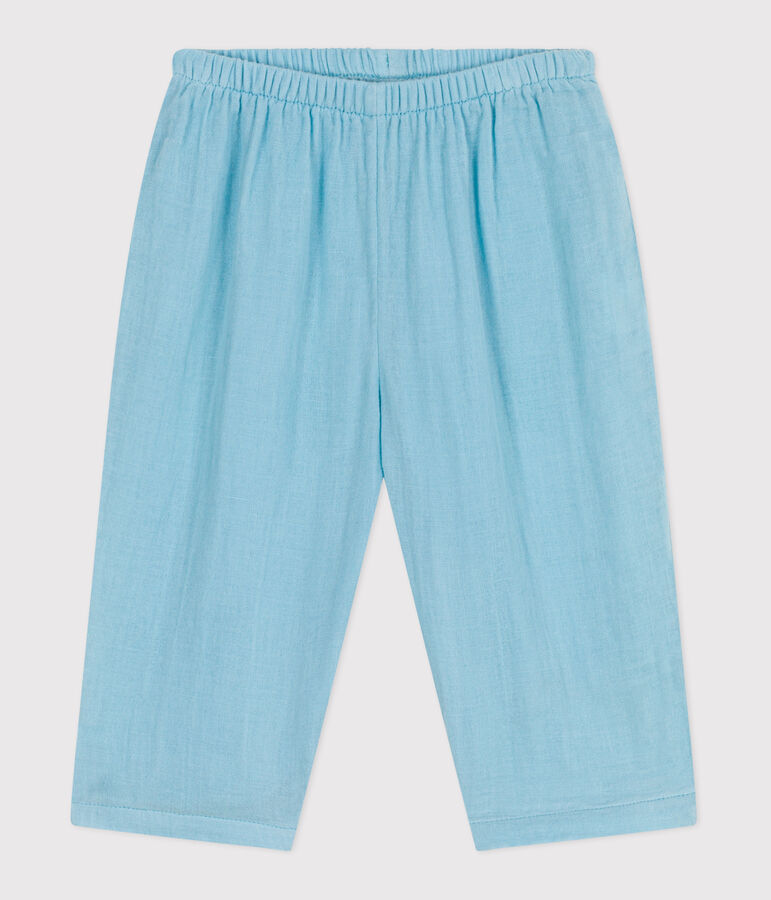 Babies' plain cotton gauze trousers AQUATIC blue