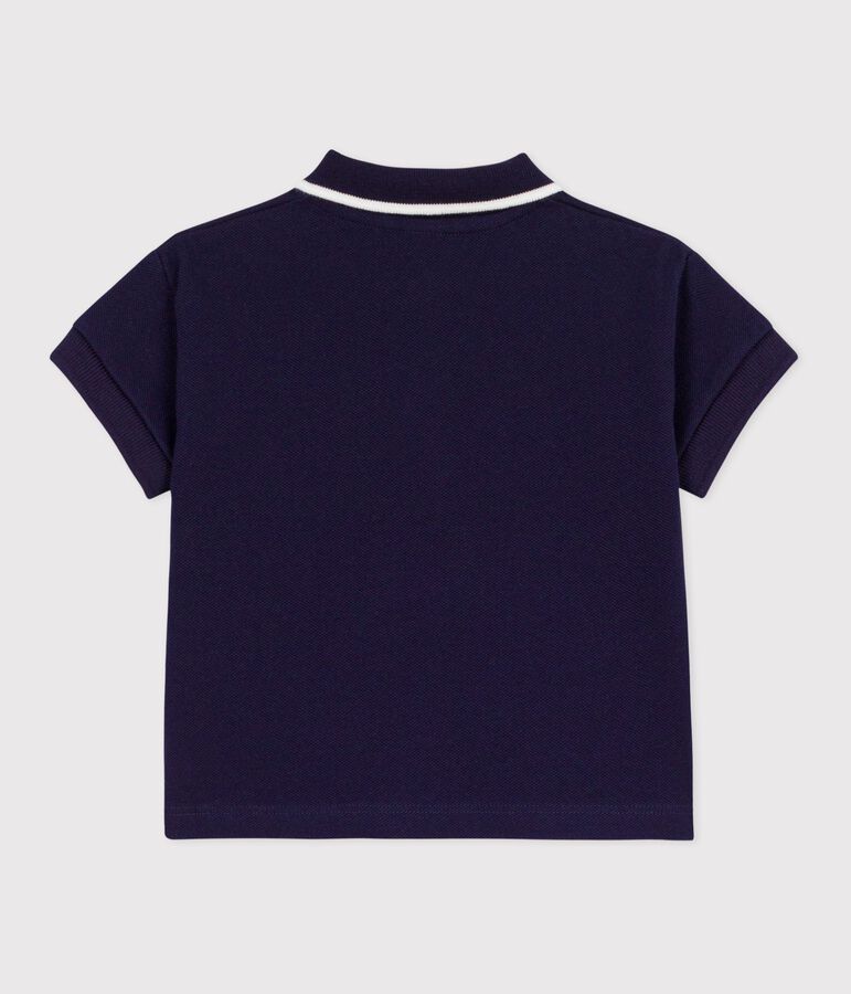 Babies' short-sleeved plain cotton polo shirt SOIR blue