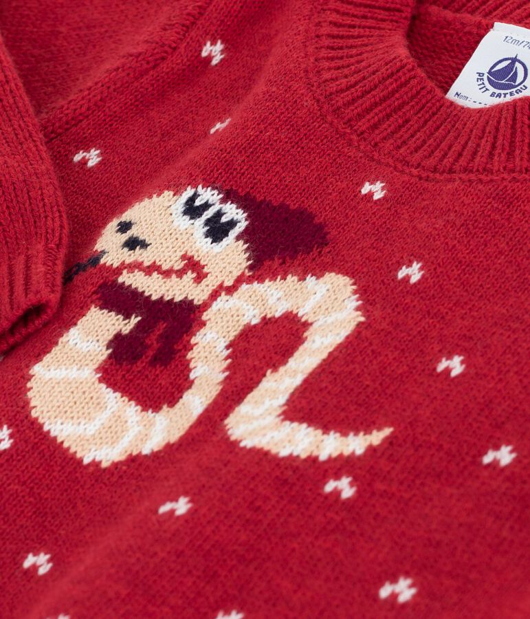 Wool and cotton knit jumper for babies red