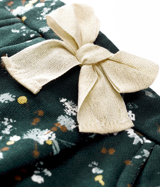 Baby girl's warm printed cotton sweatshirt trousers SHERWOOD green/MULTICO white