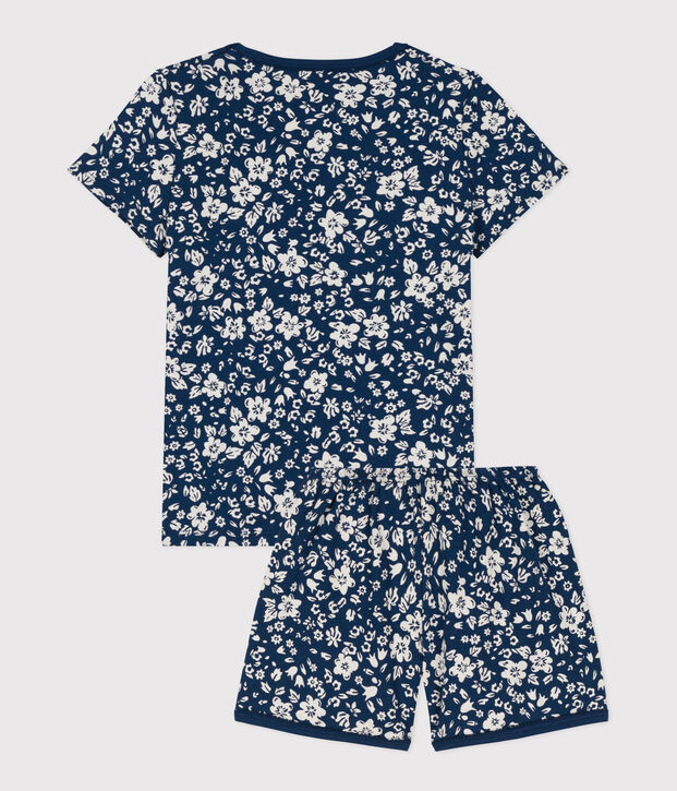 Girls' Floral Cotton Short Pyjamas blue/white