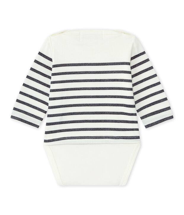 Long-sleeved sailor's bodysuit baby girl white/blue