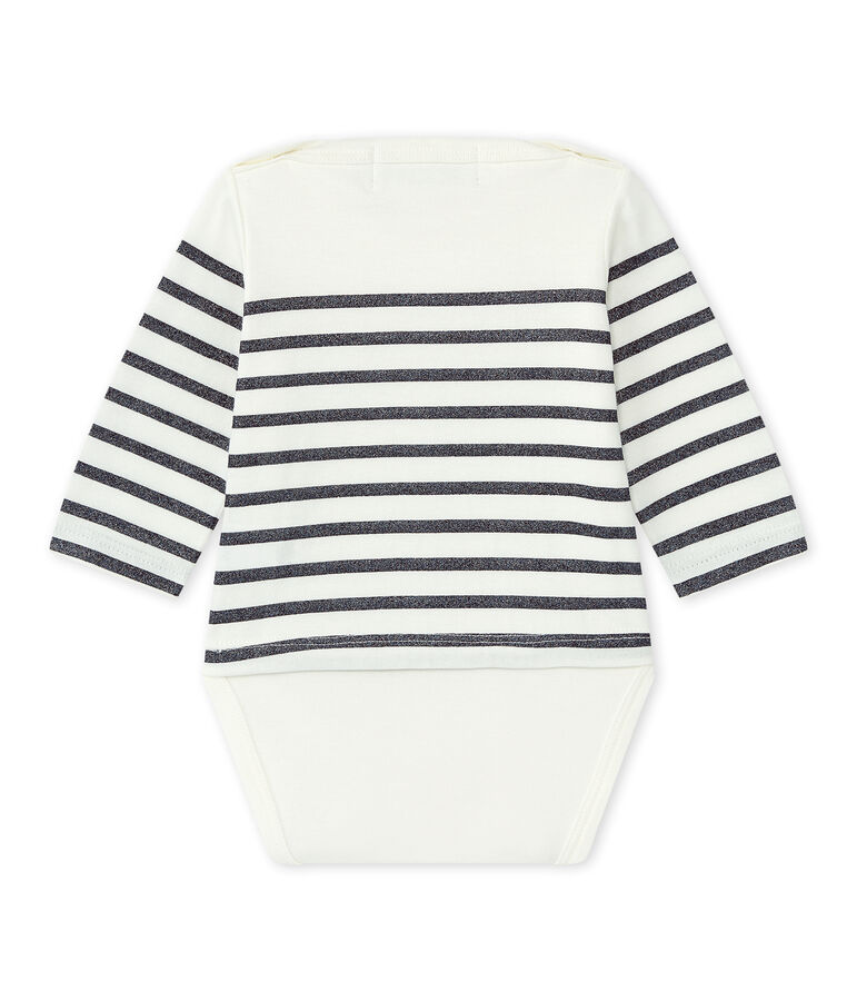 Long-sleeved sailor's bodysuit baby girl white/blue