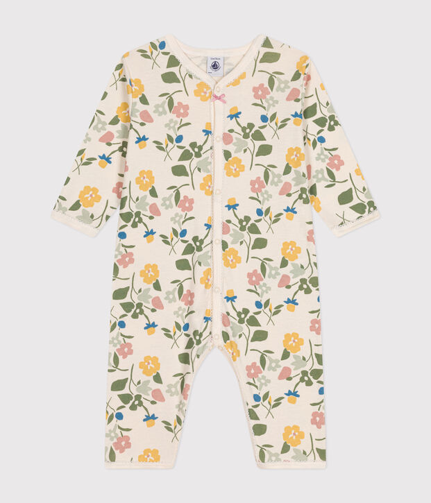Babies' Footless Floral Print Cotton Pyjamas Ecru/multicolor