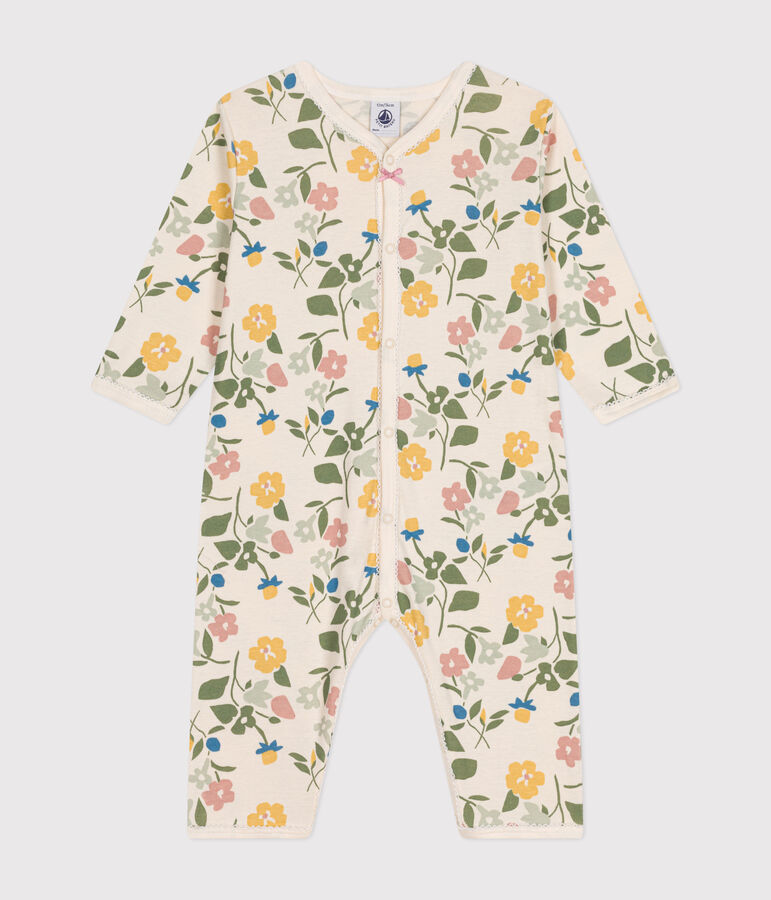Babies' Footless Floral Print Cotton Pyjamas Ecru/multicolor