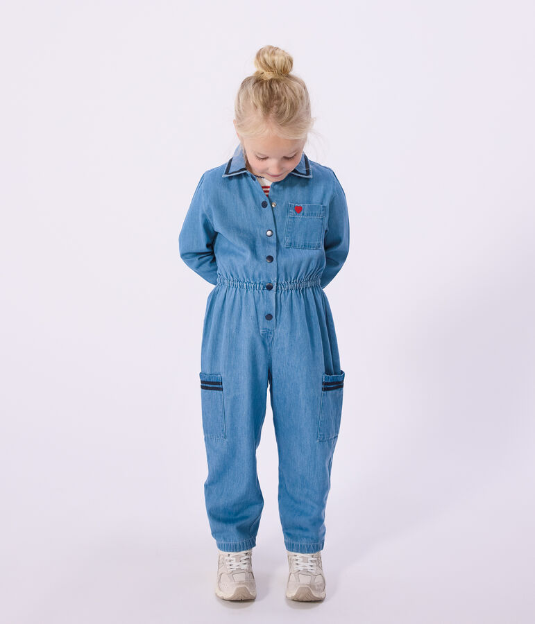 Children's long cotton jumpsuit DENIM CLAIR blue