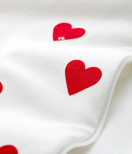 BABIES' HEART PATTERNED COTTON TOG 2-RATED SLEEPING BAG MARSHMALLOW white/TERKUIT red