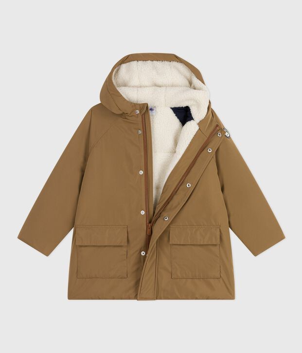 Children's plain mid-length parka brown