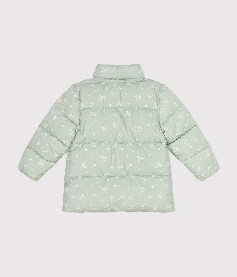 Girls' puffer jacket with a retractable hood HERBIER green/MULTICO white