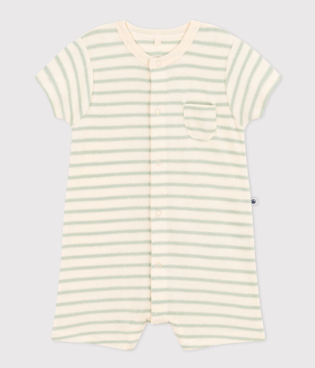 Babies' Terry Short Playsuit Ecru/green