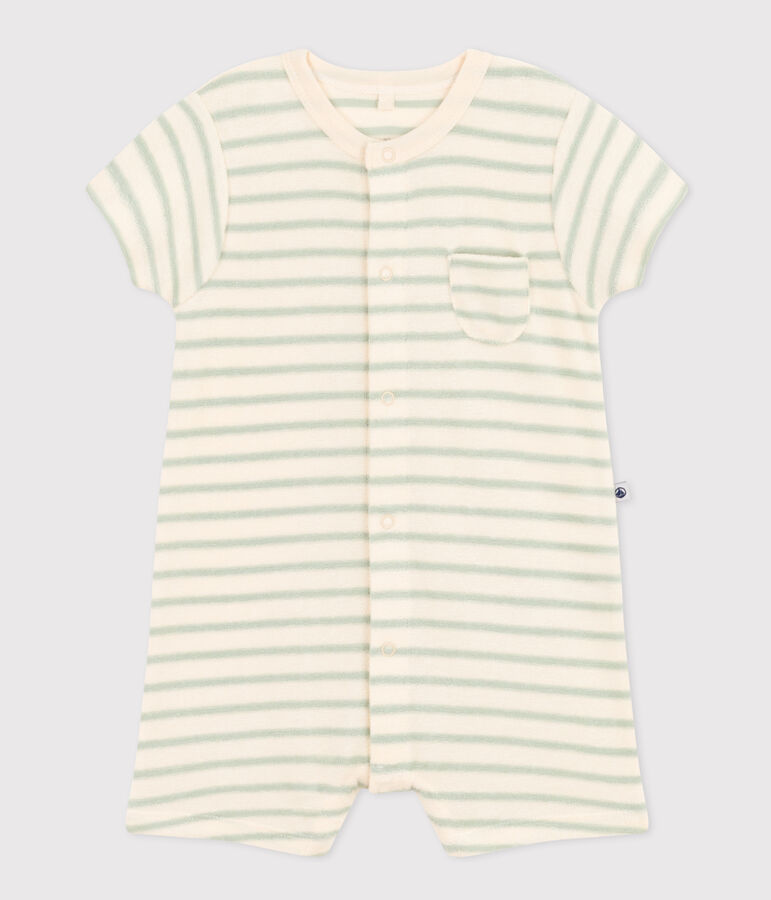 Babies' Terry Short Playsuit Ecru/green