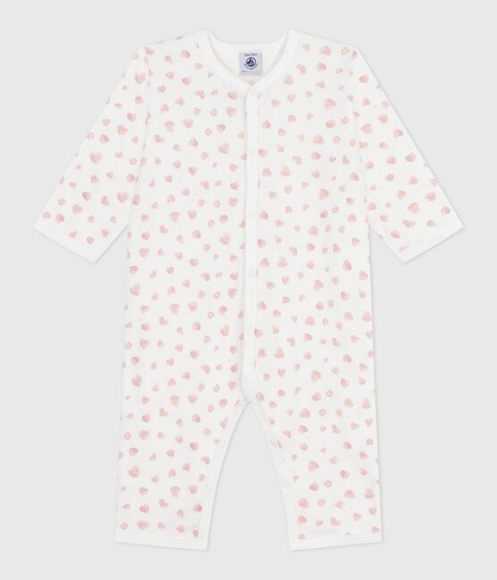 Babies' printed cotton footless pyjama suit MARSHMALLOW white/CHARME pink