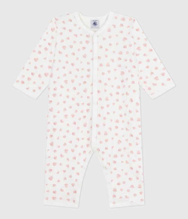 Babies' footless printed cotton pyjama suit white/pink