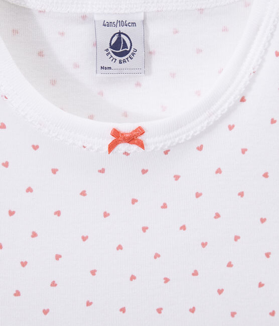 Girl's heart print nightshirt ECUME white/ROSE pink