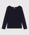 Women's Straight long-sleeved scoop neck T-shirt in slub jersey SMOKING blue