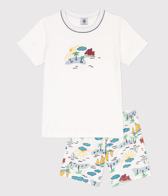 Children's Unisex Short Cotton Explorer Pyjamas MARSHMALLOW white/MULTICO white