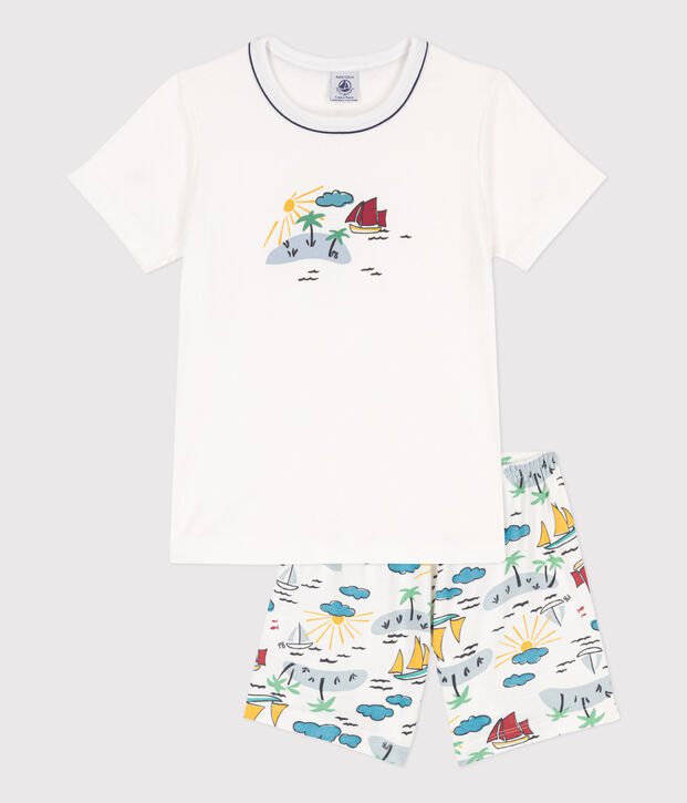 Children's Unisex Short Cotton Explorer Pyjamas white/multicolor