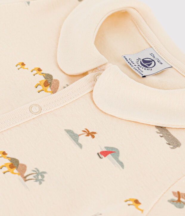 Babies' Palm Tree Patterned Cotton Playsuit Ecru/multicolor