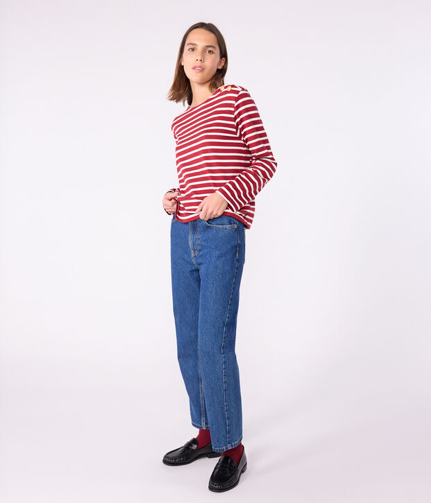 Women's cotton Breton top red/ecru