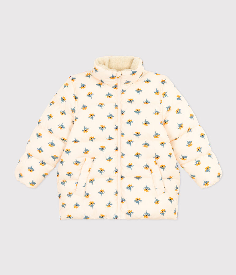Girls' puffer jacket with fold-out hood Ecru/multicolor