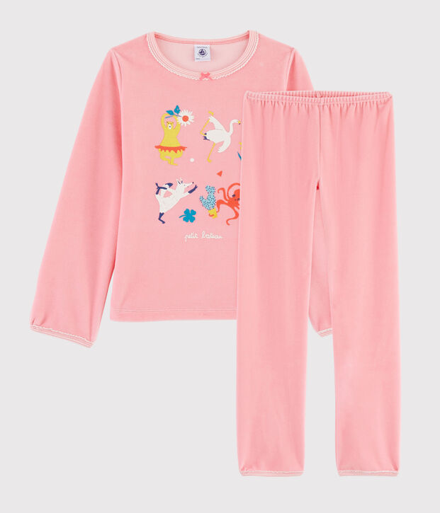 Girls' Pink Animals Yoga Velour Pyjamas pink
