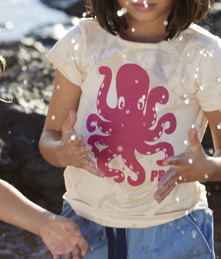 Girls' Flocked Short-Sleeved T-Shirt Ecru