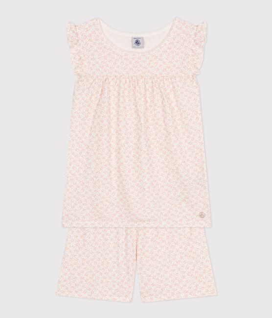 Children's Short Floral Print Cotton Pyjamas MARSHMALLOW /PANTY