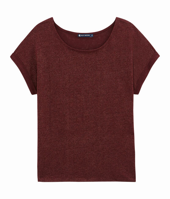 women's short sleeved tee-shirtin shiny linen OGRE red/DORE yellow