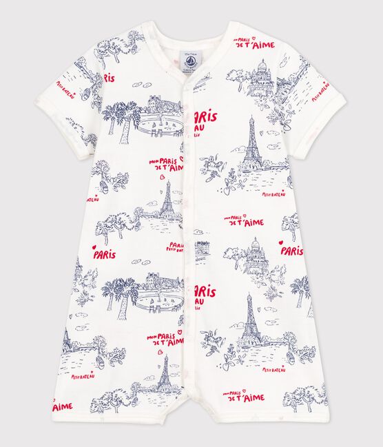 Babies' Paris-Themed Cotton Playsuit MARSHMALLOW white/MULTICO white