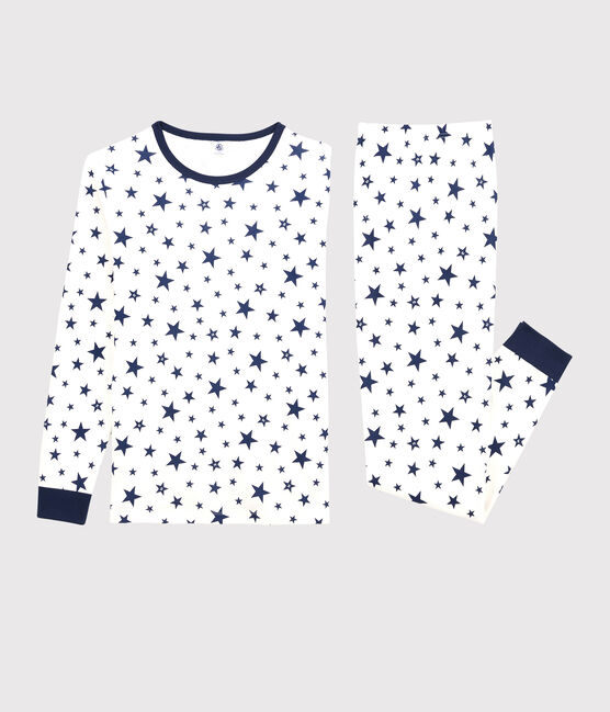 Unisex Starry Cotton Pyjamas MARSHMALLOW white/MEDIEVAL blue