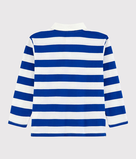 Boys' Long-Sleeved Jersey Polo Shirt SURF blue/MARSHMALLOW white