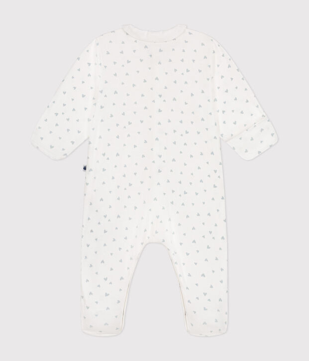 Babies' printed cotton pyjama suit white/blue