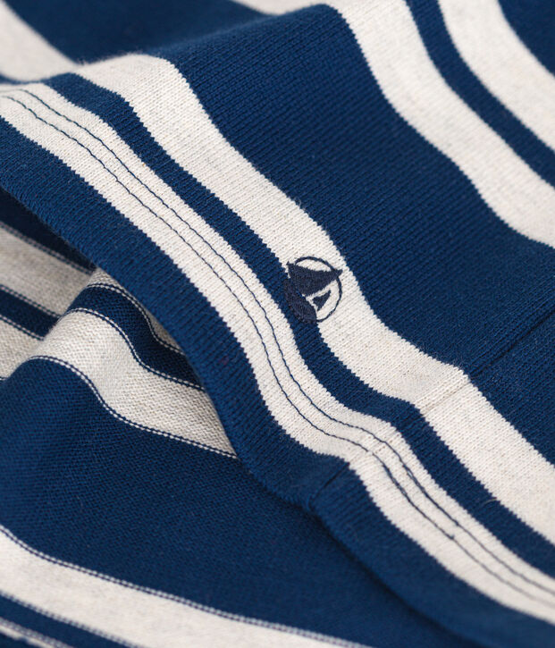 Girls' long-sleeved dress in thick cotton blue/beige