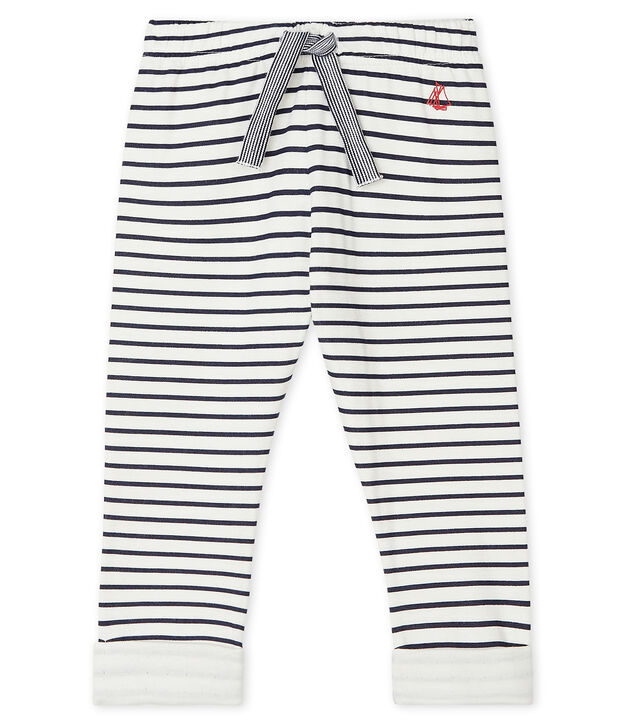 Unisex Baby's Print Tube Knit Trousers. white/blue