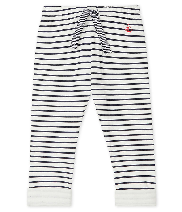 Unisex Baby's Print Tube Knit Trousers. white/blue