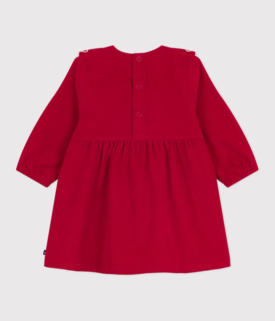 Babies' long-sleeved plain corduroy dress TERKUIT red
