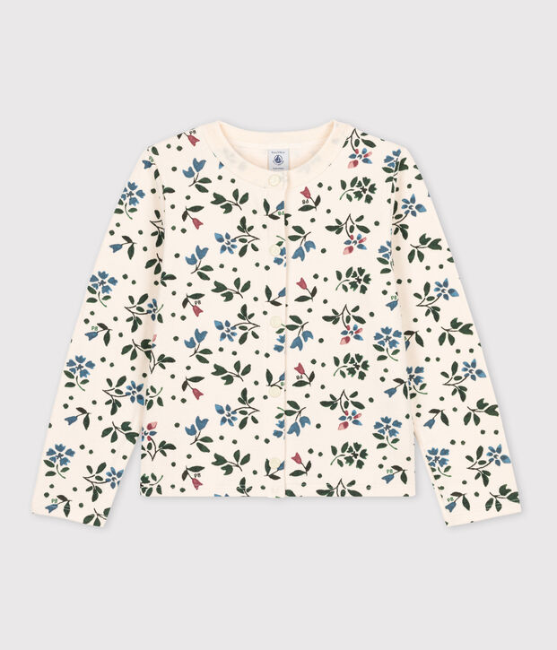 Girls' Tube Knit Patterned Cardigan Ecru/multicolor