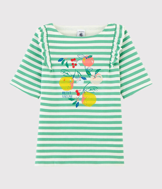 Girls' Short-Sleeved Jersey T-shirt ALOEVERA green/MARSHMALLOW white