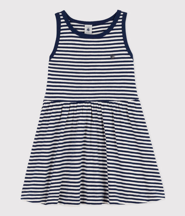 Girls' Sleeveless Striped Cotton Dress blue/white