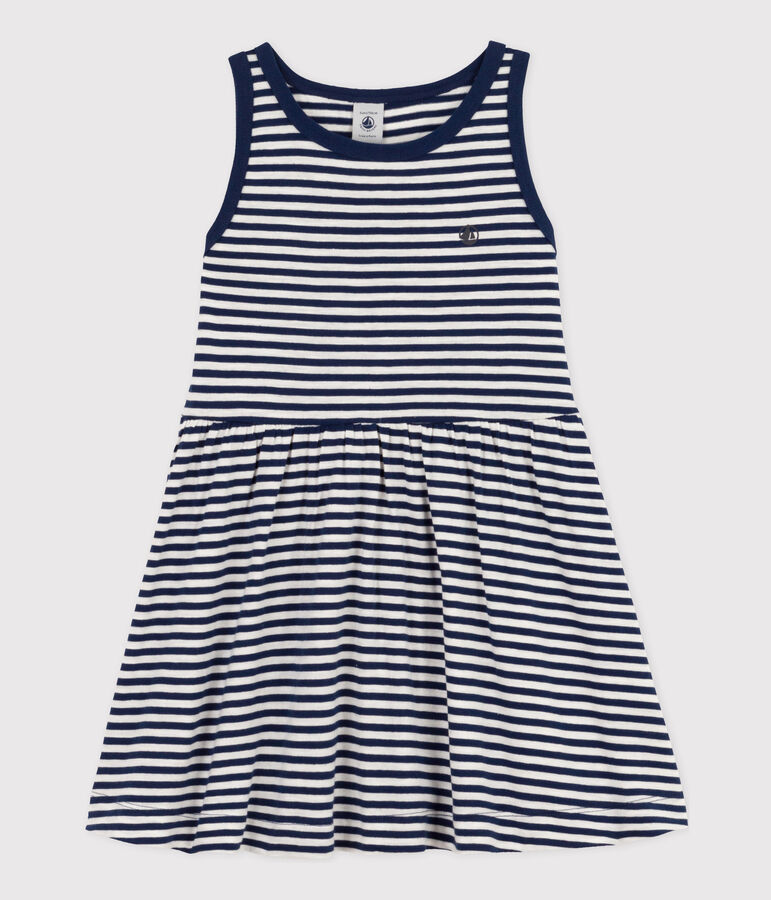 Girls' Sleeveless Striped Cotton Dress blue/white