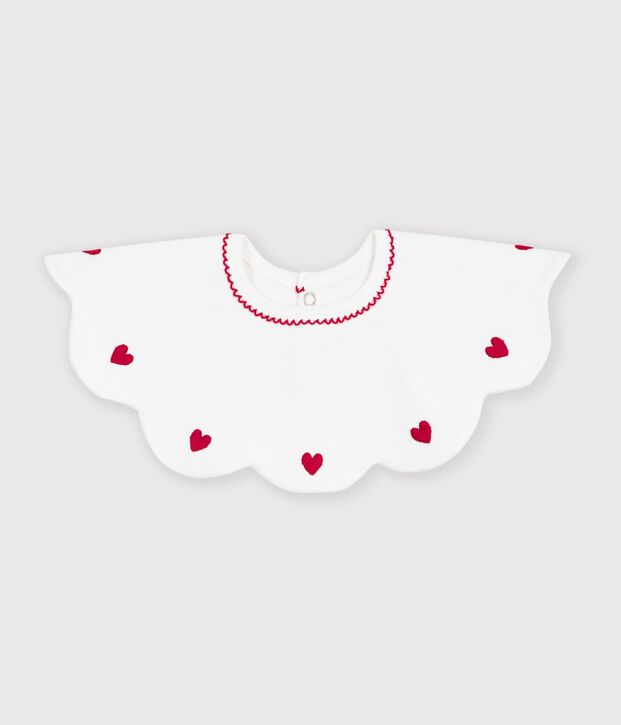 Babies' cotton bib with embroidered hearts white