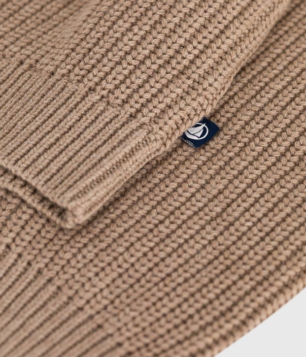 Women's plain wool and cotton cardigan brown