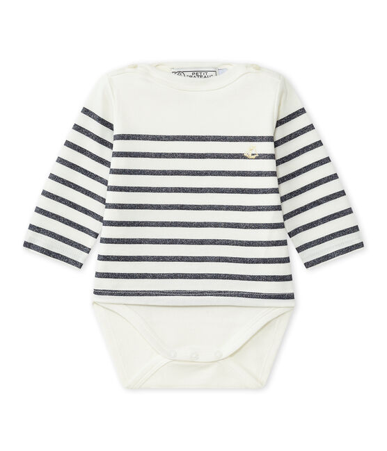 Long-sleeved sailor's bodysuit baby girl MARSHMALLOW white/SMOKING blue